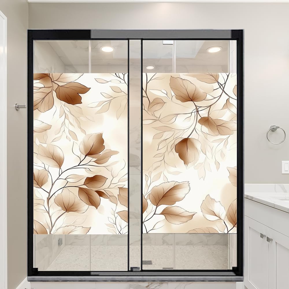 Modern Leaves Stained Glass Window Stickers 35.4Wx55.1L inch x 2pcs