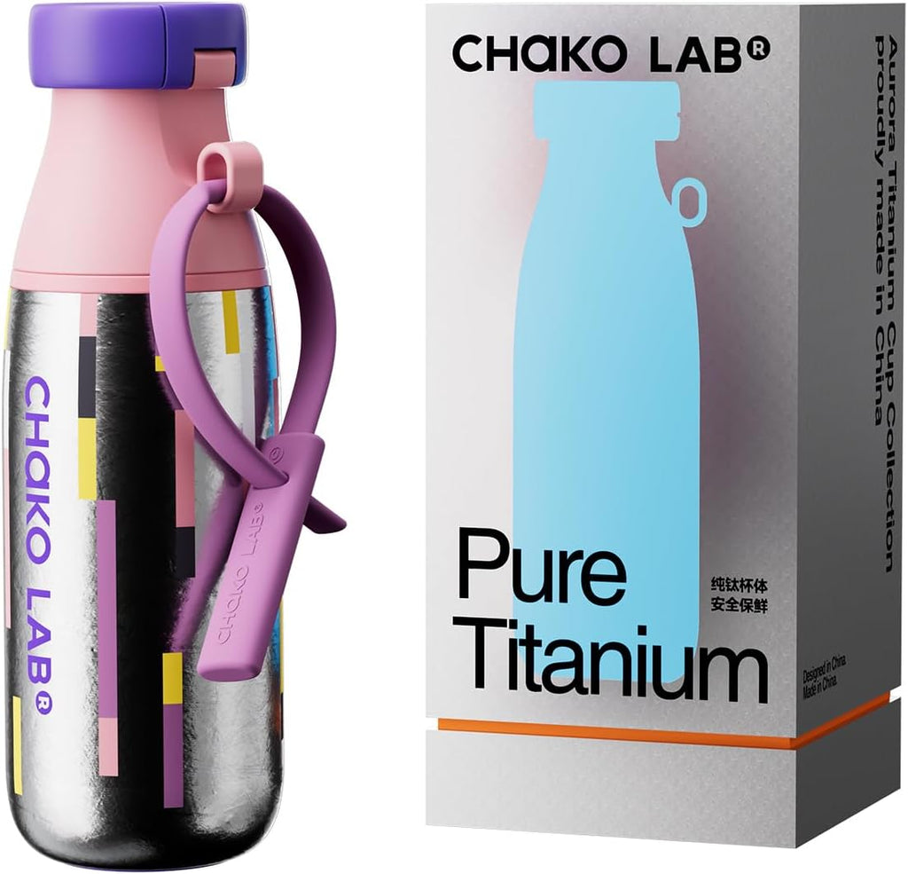 CHAKO LAB Insulated Ti Water Bottle with Two Strap (Purple & Pink)