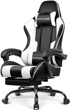 GTPLAYER Gaming Chair, Computer Chair with Footrest and Lumbar Support, Height Adjustable Game Chair with 360°-Swivel Seat and Headrest and for Office or Gaming (Pearl White)