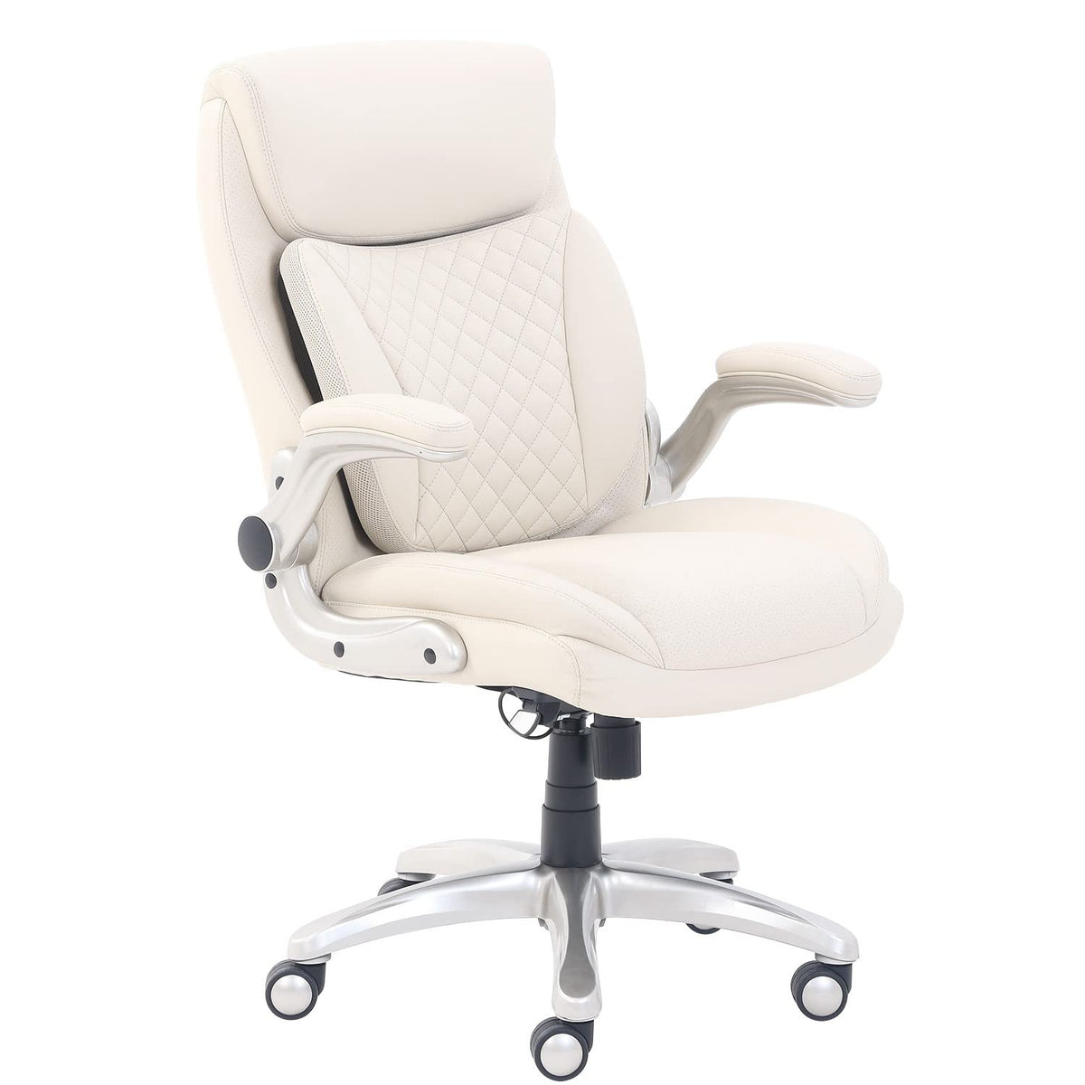 Amazon Basics Ergonomic Executive Office Chair with Adjustable Lumbar Support, Flip-up Arms, Height Adjustable, 360° Rolling Swivel, Computer Desk Chair, Grey Leather