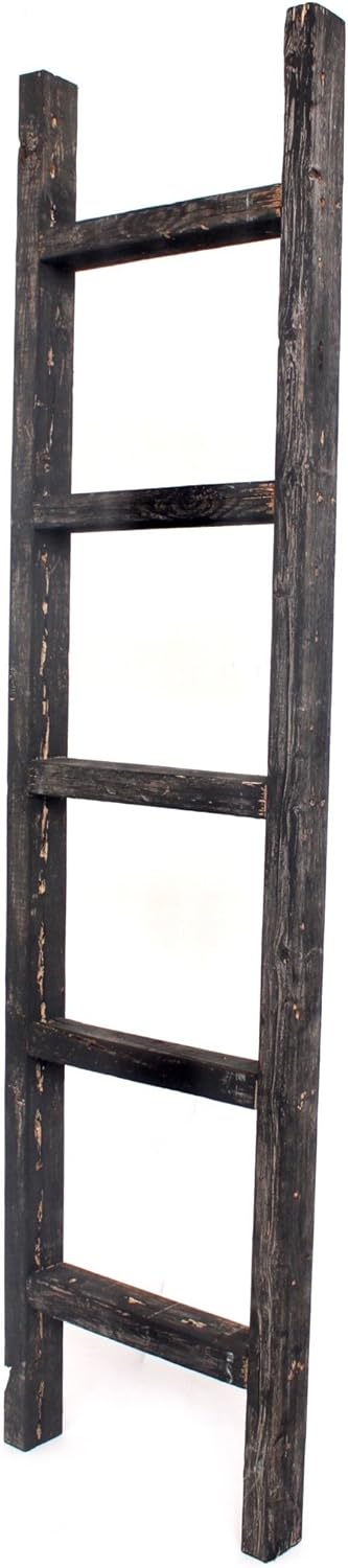 BARNWOODUSA 5 FT Decorative Ladder, Reclaimed Wood Ladder - Smoky Black