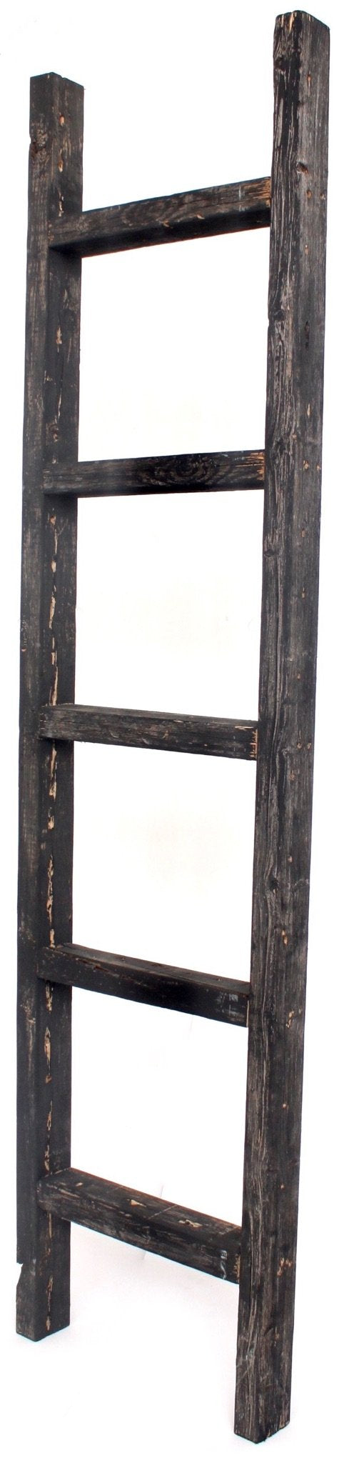 BARNWOODUSA 5 FT Decorative Ladder, Reclaimed Wood Ladder - Smoky Black