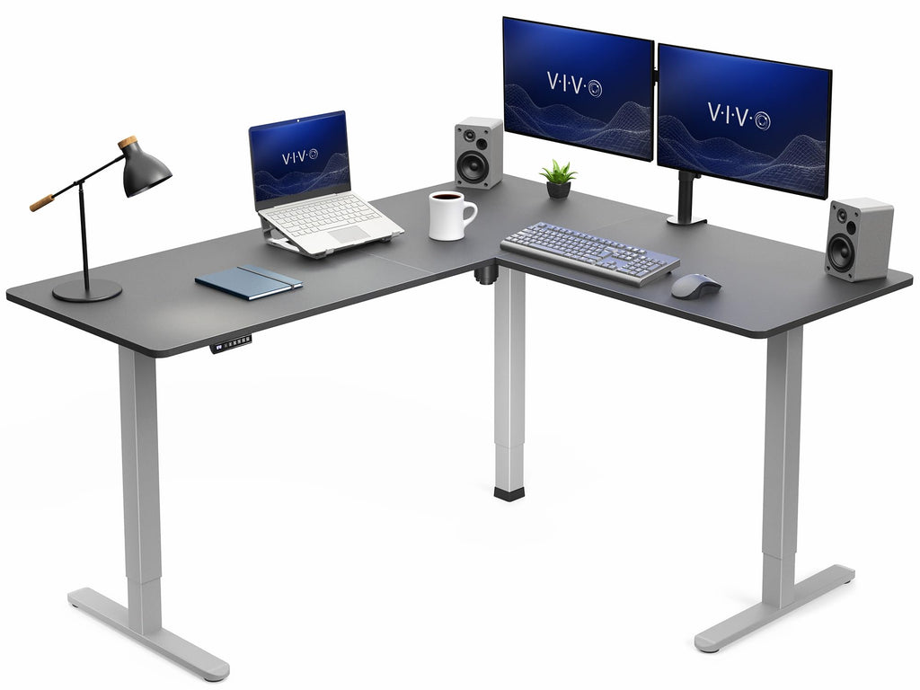 VIVO Light Wood 63 x 55 in Corner Standing Desk, DESK-E3CTGC