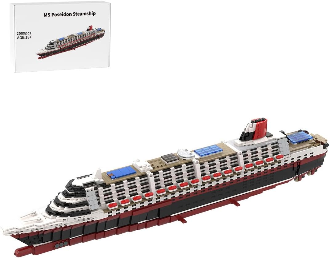 Cruise Ship Building Kit, 1/500 MS Poseidon Large Cruise Ship Model Assembly Ship Toy Sets, Creative MOC for Adults (2589PCS)