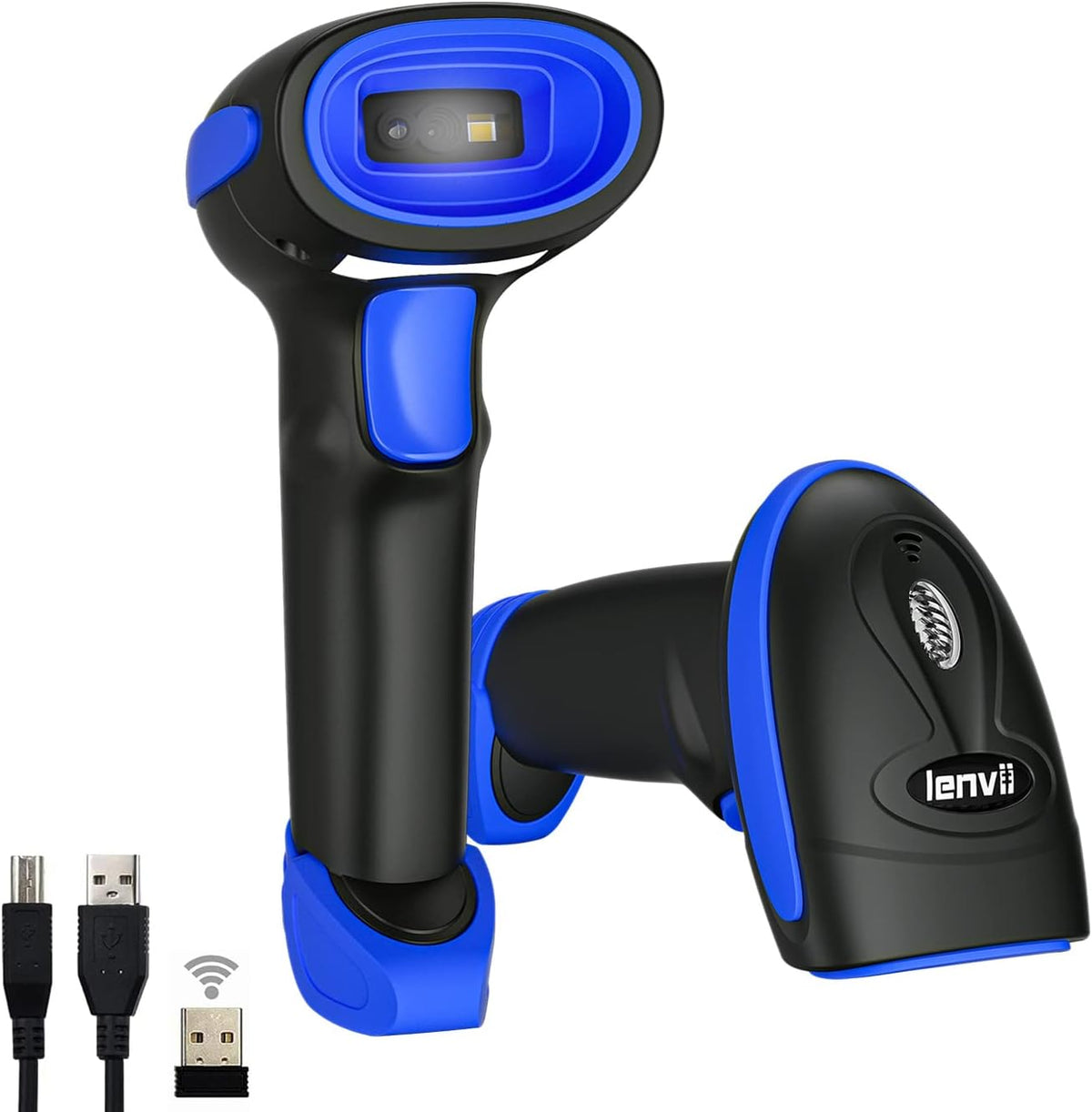 LENVII CW200 2D Barcode Scanner Wireless 2 in 1 Handhold Barcode Reader QR Code Scanner USB Bar Code Scanner for Shop use Store,Supermarket, Warehouse (Blue)