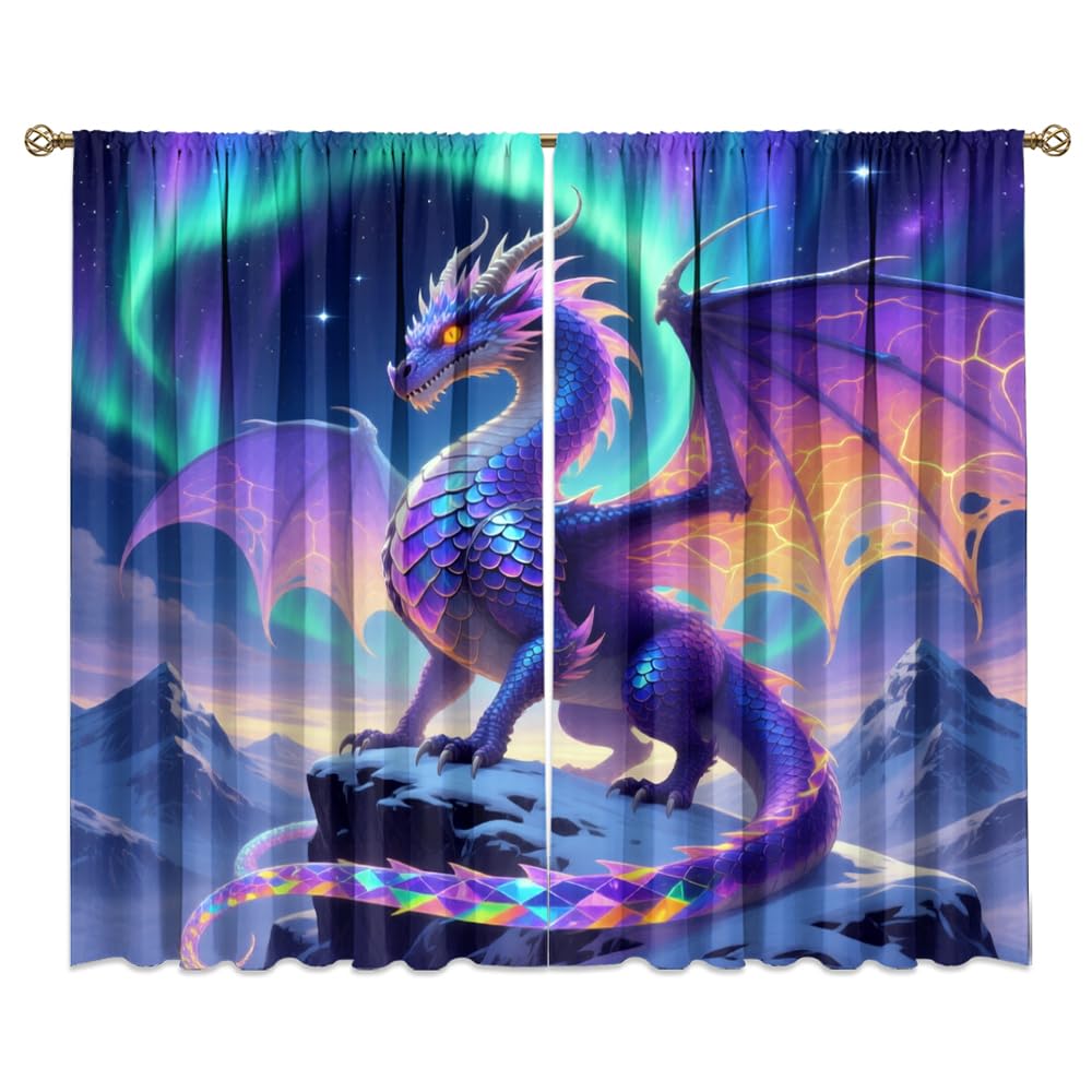 Traditional Ukiyoe Wildlife Dragon Curtains-Dreamy Ancient Japan Architecture Rod Pocket Back Tab Window Drapes,Japanese Samurai Thermal Insulated Blackout Curtain,2pcs,Each 52“W x 96”L
