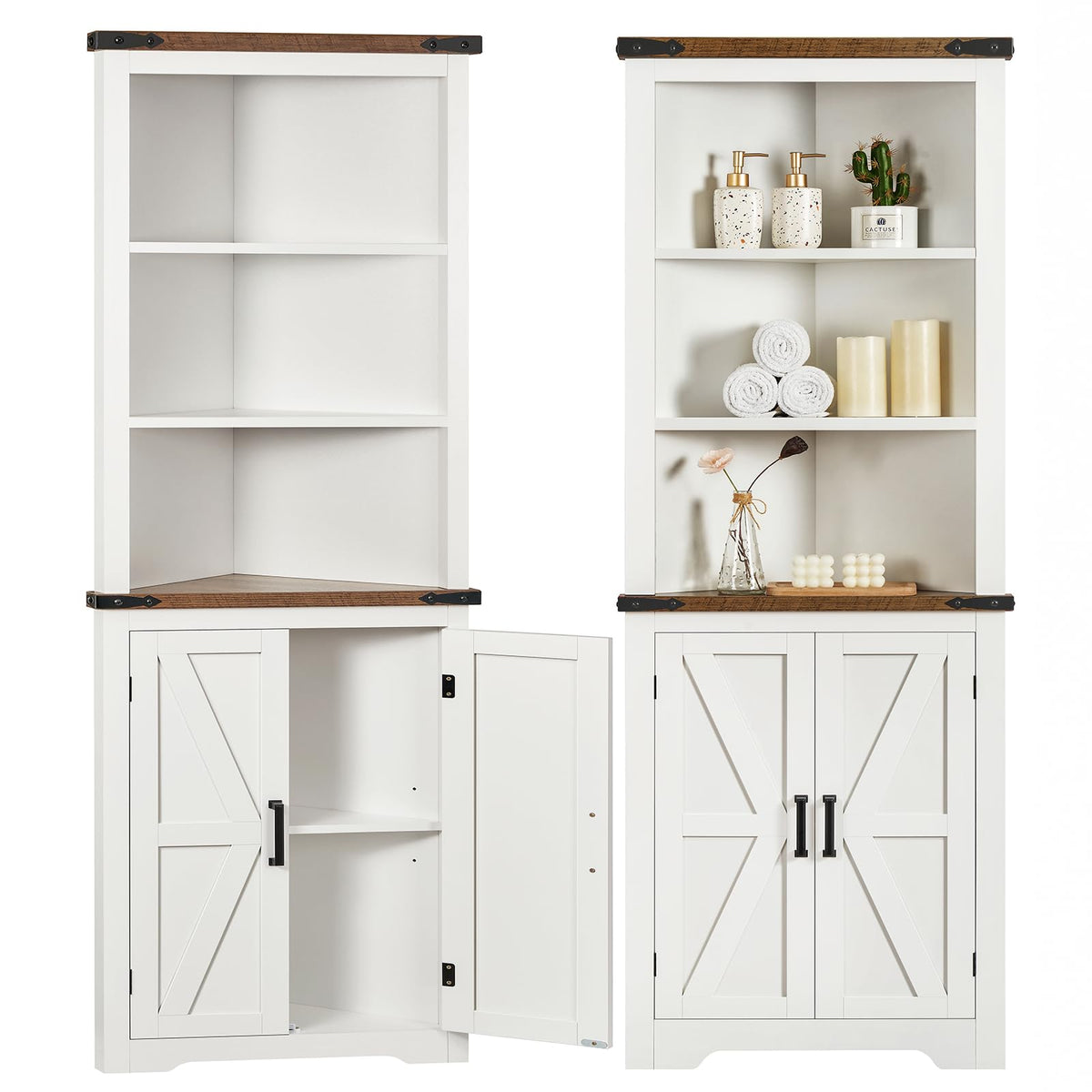 TEENFON Storage Cabinet, Pantry Cabinet with 2 Adjustable Shelves & Large Drawer, Kitchen Pantry Cabinet with 4 Doors, Bathroom Storage Cabinets, for Living Room, White