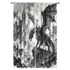 Traditional Ukiyoe Wildlife Dragon Curtains-Dreamy Ancient Japan Architecture Rod Pocket Back Tab Window Drapes,Japanese Samurai Thermal Insulated Blackout Curtain,2pcs,Each 52“W x 96”L