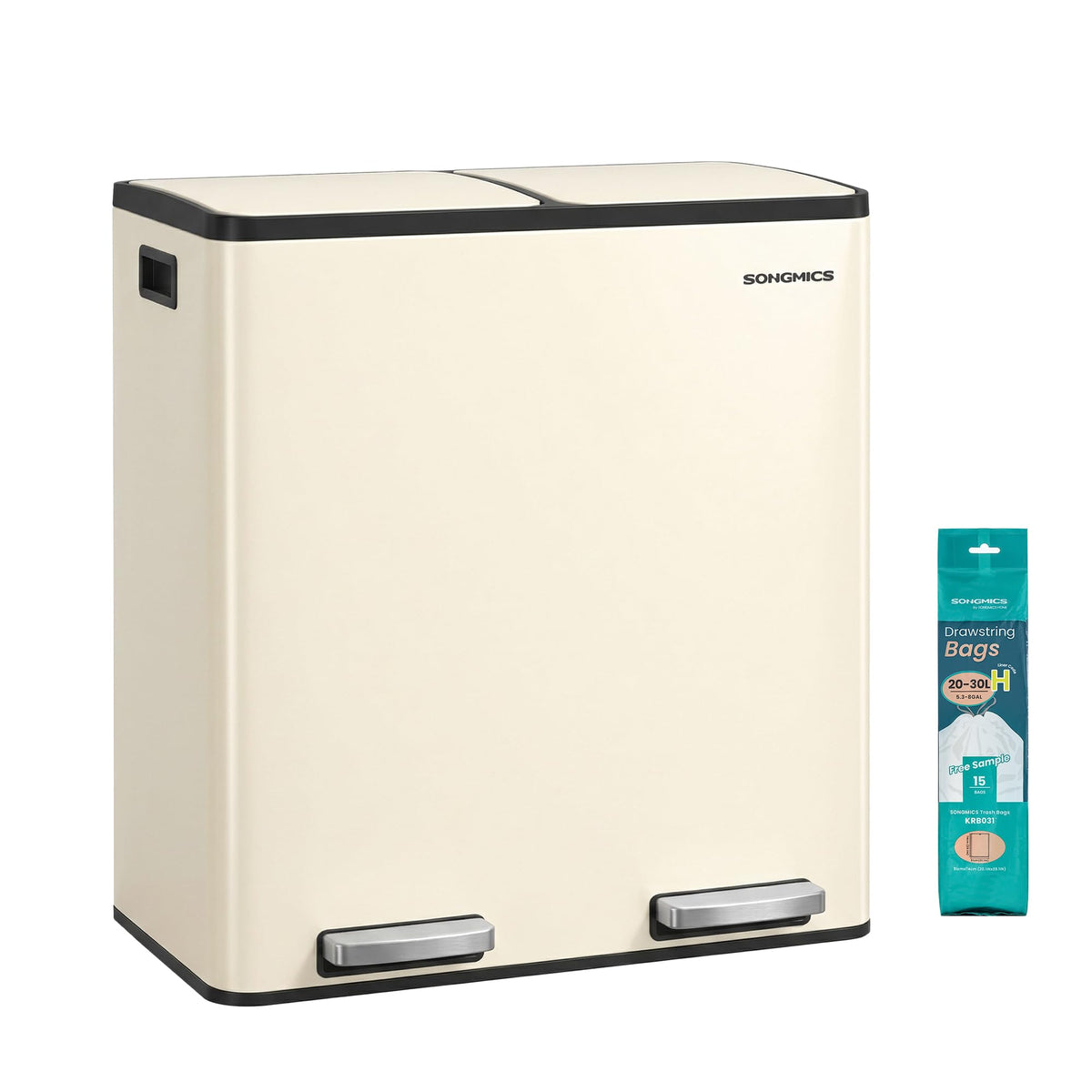 SONGMICS Trash Can, 2 x 8 Gallon (2 x 30 L) Double Compartment