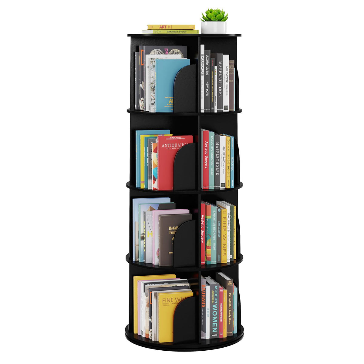 SpaceAid 4 Tier Rotating Bookshelf Tower, Spinning Bookcase Lazy Susan, Revolving 360 Book Shelf Storage Round Carousel, Vertical Rotate Turning Spiral Corner Organizer, White