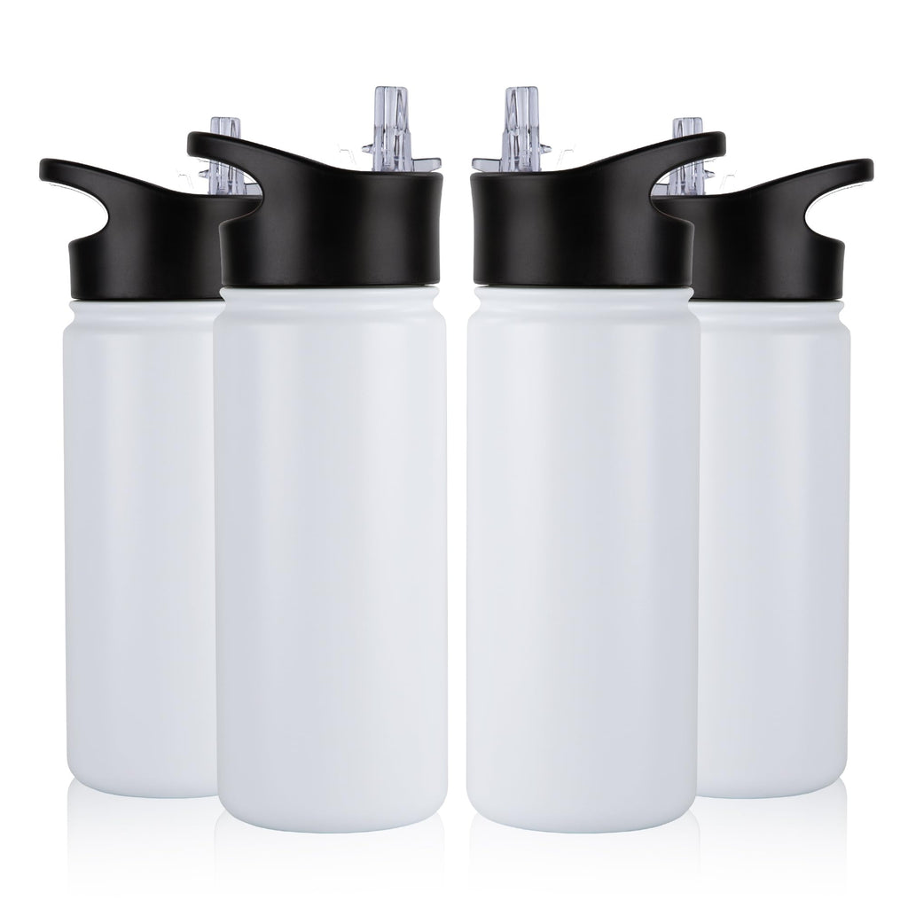 32 oz Insulated Water Bottle Bulk 8 Pack, Stainless Steel Sports Water Bottles with Straw Lid & Wide Mouth Lids, Double Walled Vacuum, Leak Proof, White