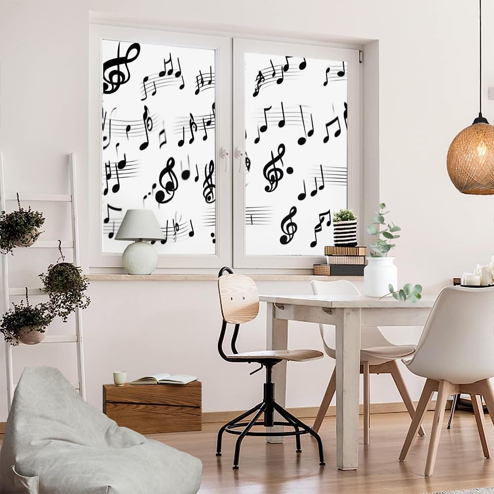 Modern Musical Notes Window Privacy Film 35.4Wx63L inch x 2pcs