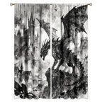 Traditional Ukiyoe Wildlife Dragon Curtains-Dreamy Ancient Japan Architecture Rod Pocket Back Tab Window Drapes,Japanese Samurai Thermal Insulated Blackout Curtain,2pcs,Each 52“W x 96”L