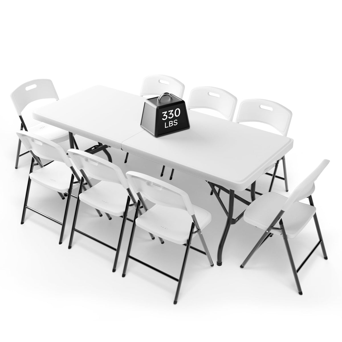 Portable 6-Piece Folding Table and Chairs Set – Heavy-Duty 6ft Camping & Party Furniture for Indoor/Outdoor Events (All-Weather, Black)