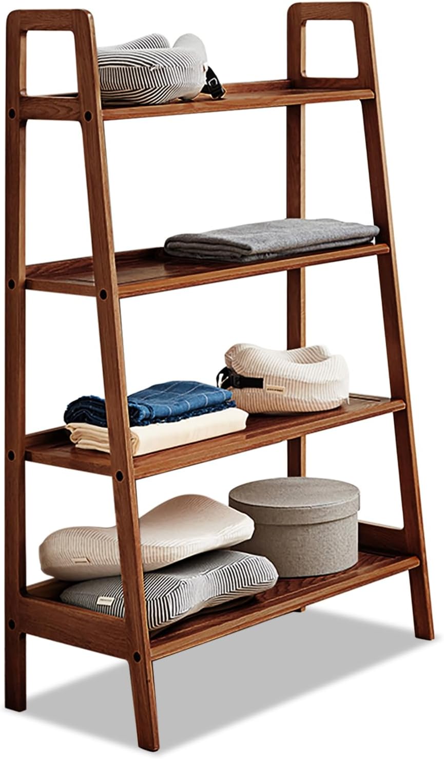 Ladder Shelf, 4-Tier Bookshelf, Modern Narrow Bookshelf, 100% Solid Wood Bookshelf, Shelves for Bedroom, Living Room (35 Inches)
