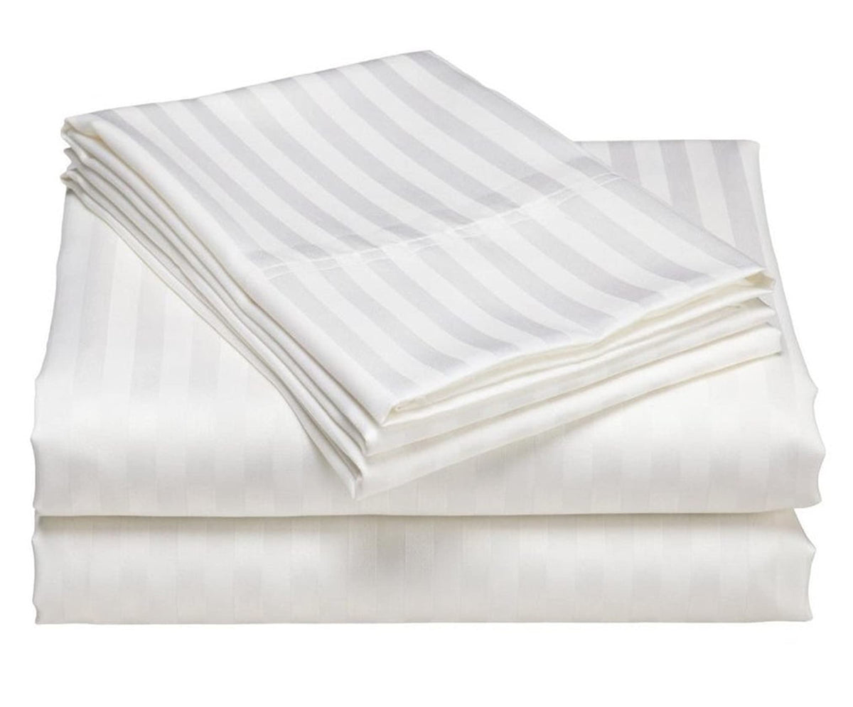 USA Short Queen Sheet Set in Black Stripe 400 Thread-Count 100% Egyptian Long Staple Cotton, Sateen Weave for Soft and Silky Feel, Breathable 4-Piece Bedsheet, Elasticized 24'' Extra Deep Pocket