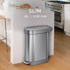 simplehuman 45 Liter / 12 Gallon Slim Hands-Free Kitchen Step Trash Can, Brushed Stainless Steel