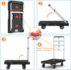 Platform Truck Foldable Push Cart Dolly 330lb Weight Capacity, Adjustable Hand Truck Handle with 360 Degree Swivel Wheels for Garage Garden Home & Office Use, Black