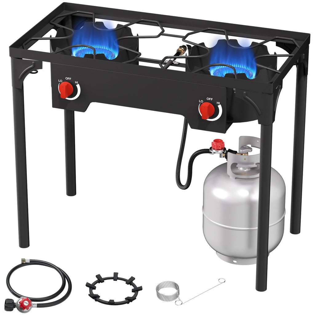 2-Burner Propane Camp Stove, High Pressure Outdoor Gas Burner