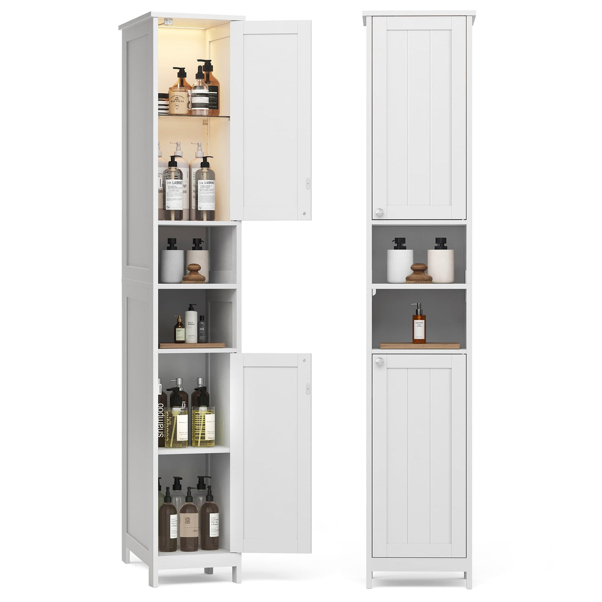 VASAGLE Tall Storage Cabinet with Lights, Slim, 11.8" W, Cloud White