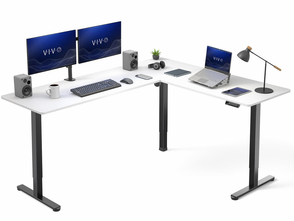 VIVO Light Wood 63 x 55 in Corner Standing Desk, DESK-E3CTGC