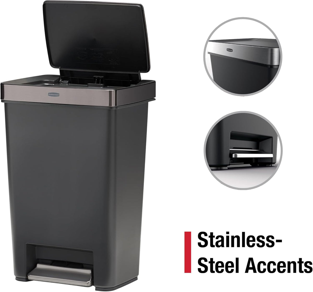 Rubbermaid Premier Series IV Step-On Trash Can, Charcoal, 13-Gallon