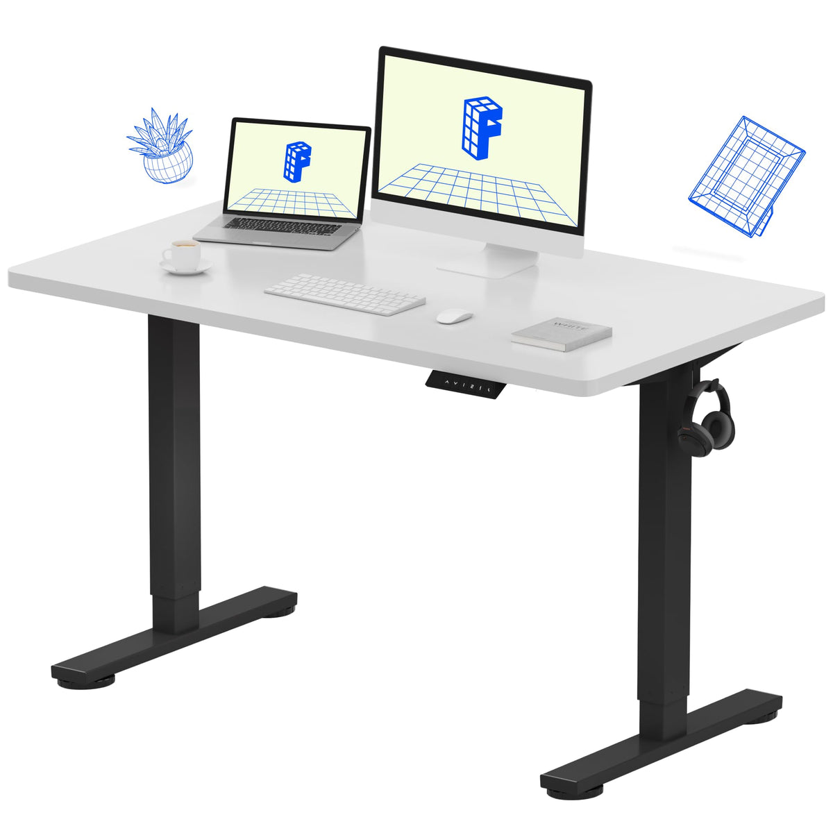 FLEXISPOT EN1 One-Piece Standing Desk, Electric Adjustable with 4 Memory Presets, 176 LBS Capacity, Stable & Quiet, Seamless Desktop for Home Office & Dual Monitors, 48"x24" Black Walnut