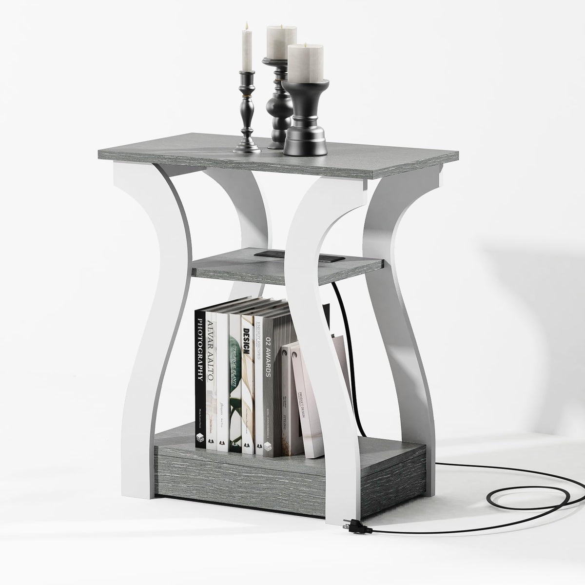 FROMJBEST End Tables Living Room Set of 2 with Charging Station, Black