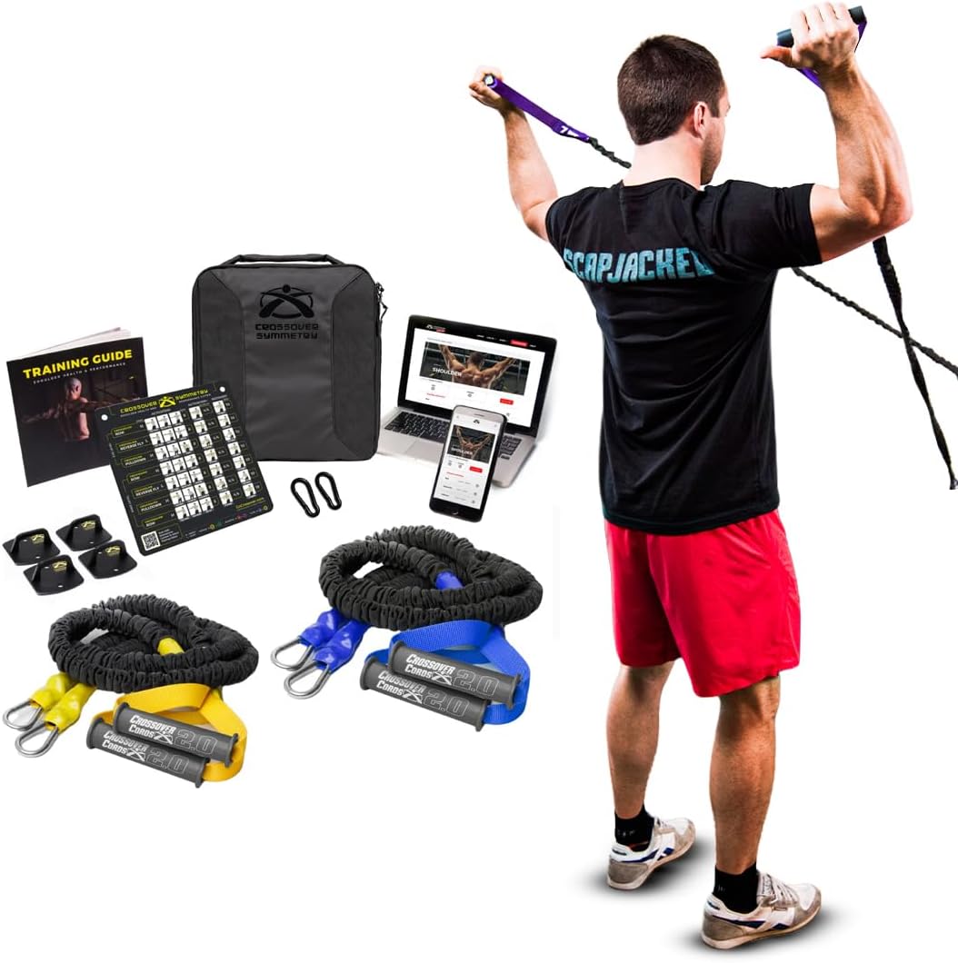 Crossover Symmetry Shoulder System Includes Two Sets of Resistance Bands Attachments Training Guide Exercise Chart Online Workouts for Home Fitness Rehab Rotator Cuff Exercises