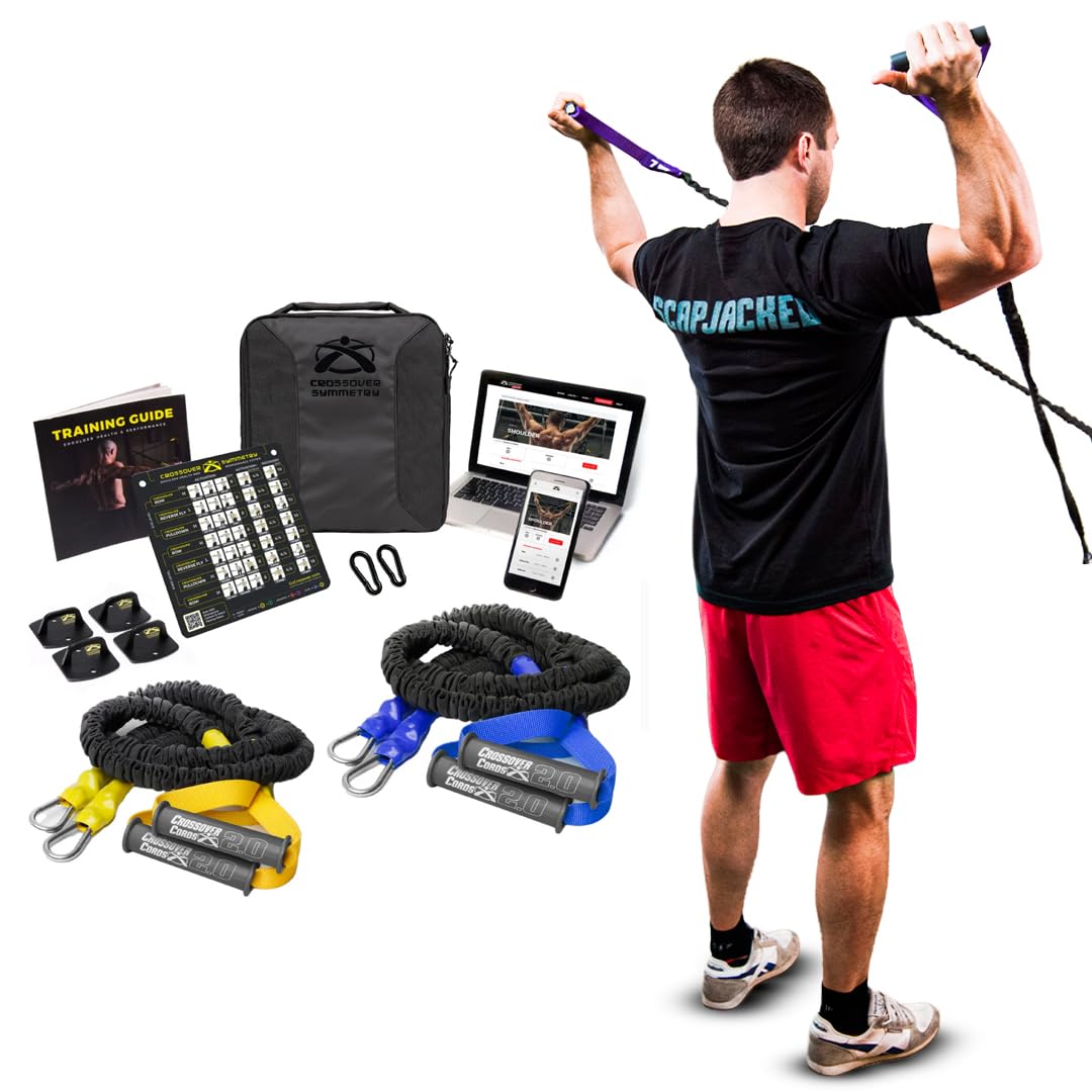 Crossover Symmetry Shoulder System Includes Two Sets of Resistance Bands Attachments Training Guide Exercise Chart Online Workouts for Home Fitness Rehab Rotator Cuff Exercises