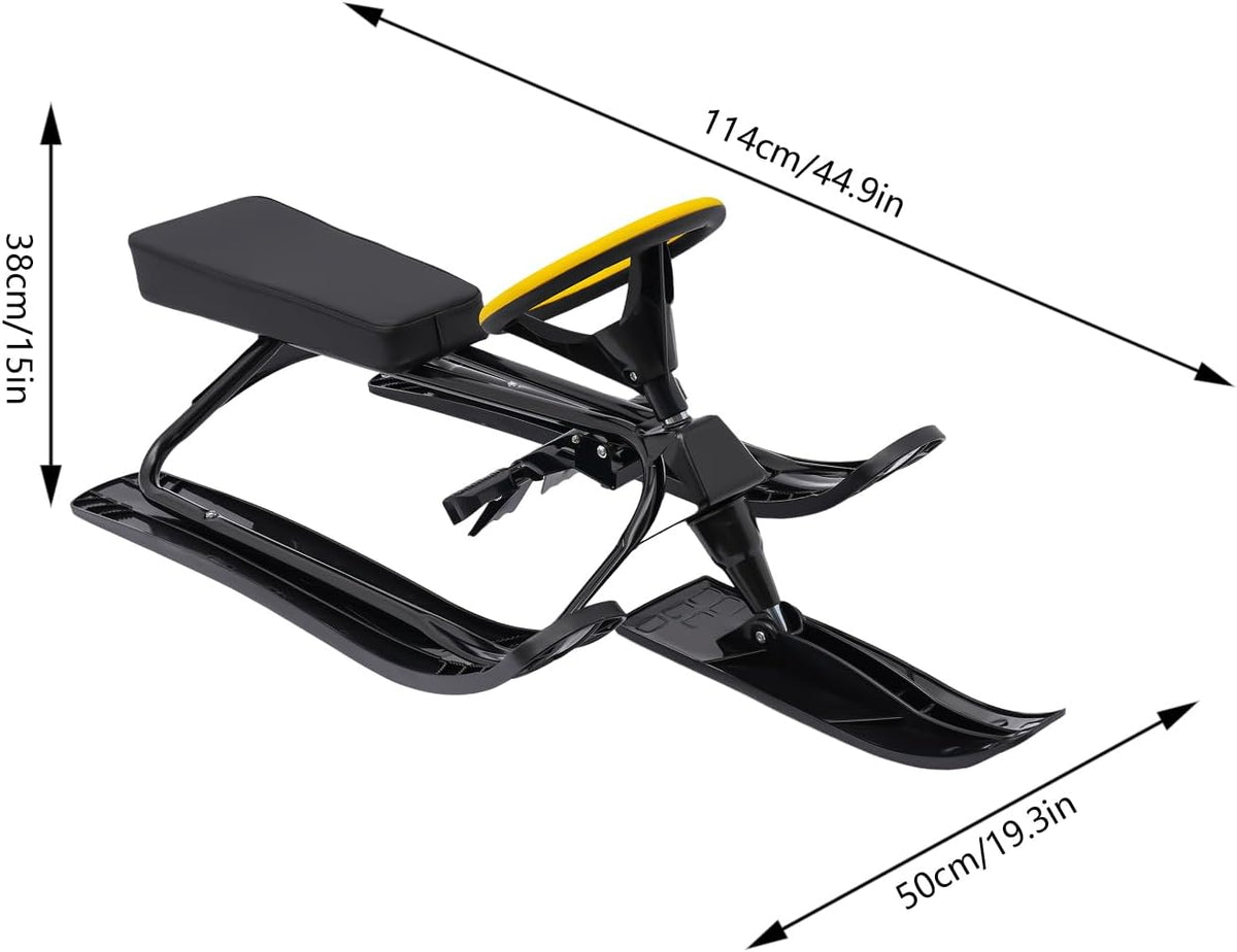 Ski Sled Slider Board, Twin Brakes Sled Snow Scooter with Flexible Steering Wheel, Heavy-Duty Snow Bike for Kids Age 3-15, Load-Bearing Capacity 220.5lbs