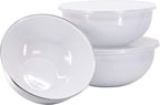 Golden Rabbit Enamelware Nested Mixing Bowls with Lids, Set of 3, Solid White Textured