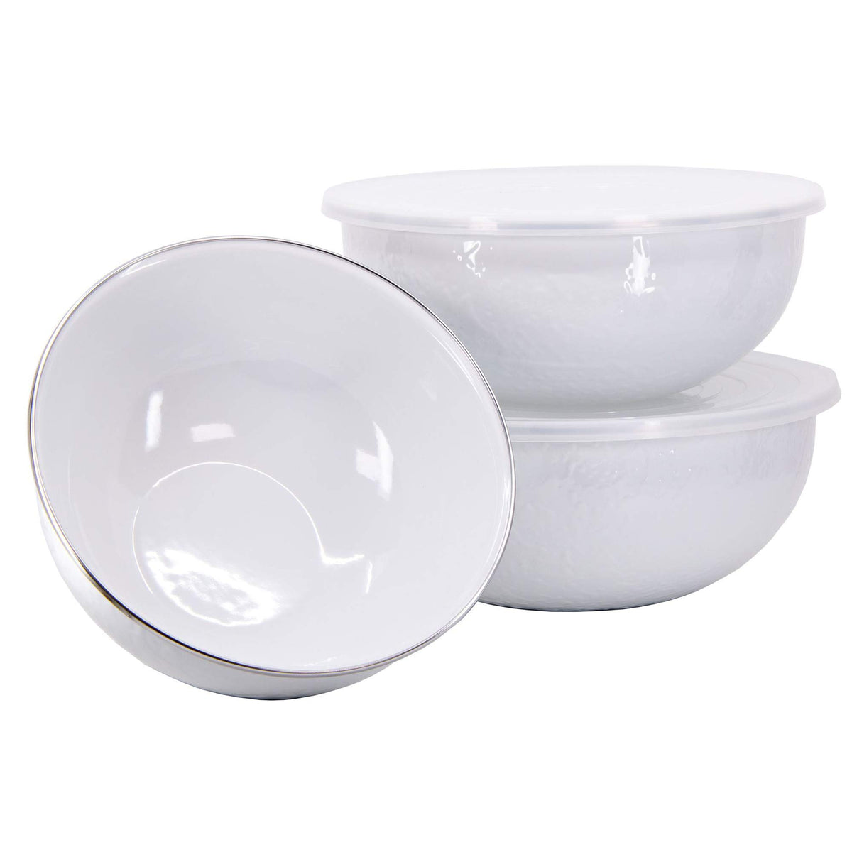 Golden Rabbit Enamelware Nested Mixing Bowls with Lids, Set of 3, Lagoon