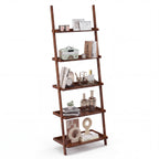 Tangkula 5-Tier Ladder Shelf Bookcase, Bamboo, 72”H, Walnut, 2 Pack