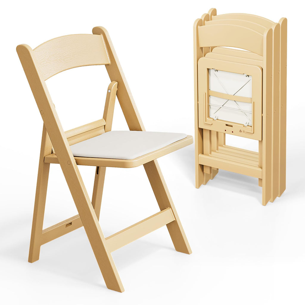 VINGLI Resin Folding Chairs with Cushion, Foldable Plastic Chair with Comfortable Padded Seats, Perfect for Event Party Indoor Outdoor, White, 8 PC