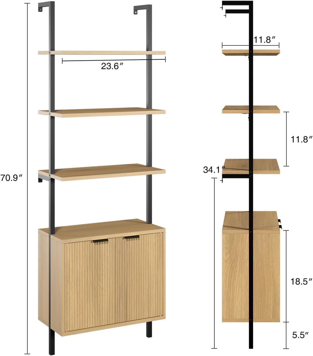 Halitaa 71”Ladder Shelf with Storage Cabinet, Wall Mounted Ladder Bookshelf
