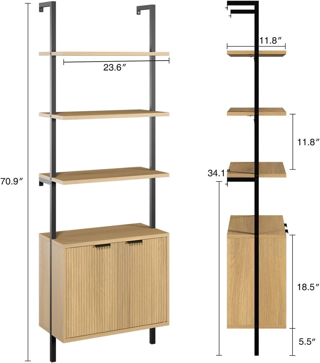 Set of 2 Ladder Shelf with Storage Cabinet,71”Wall Mounted Ladder Bookshelf
