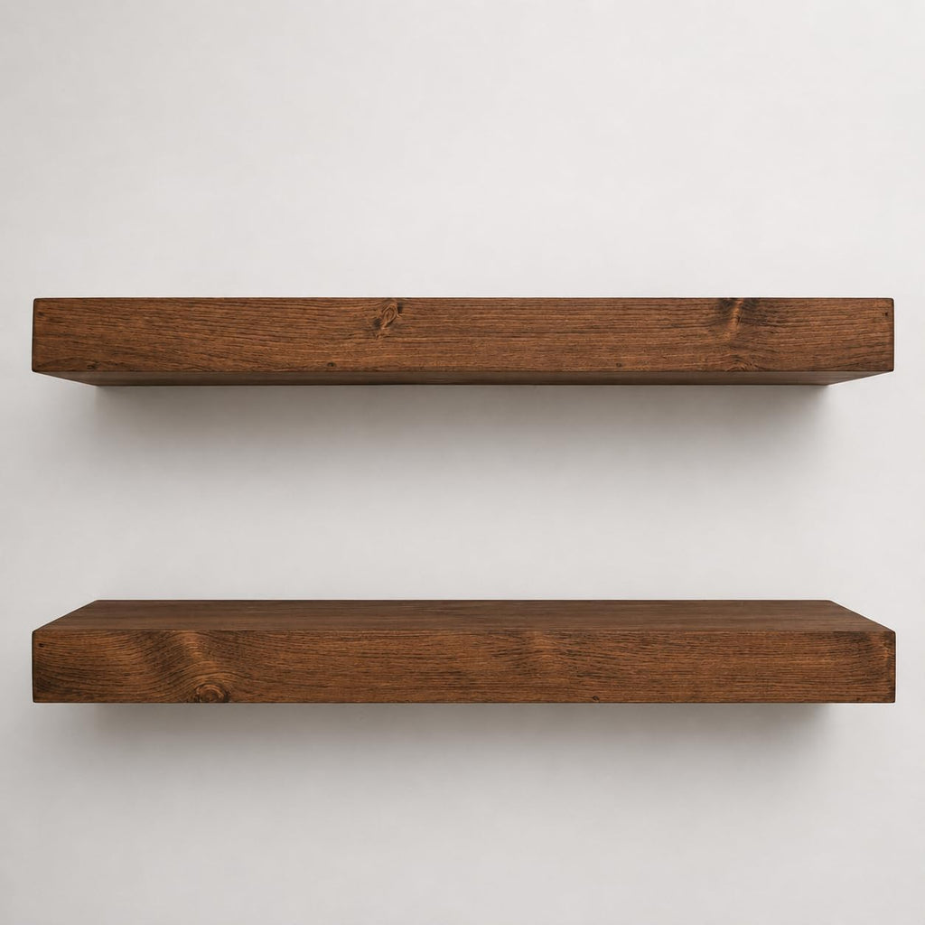 Urbandi Modern Floating Shelves 3 Inches Thick for Wall, Wide Shelves for Kitchen, Living Room, Bedroom, and Bathroom, Natural Pine Wood, Rustic Wooden Shelf, (Set of 2) (Provincial, 24Lx3Hx8D)