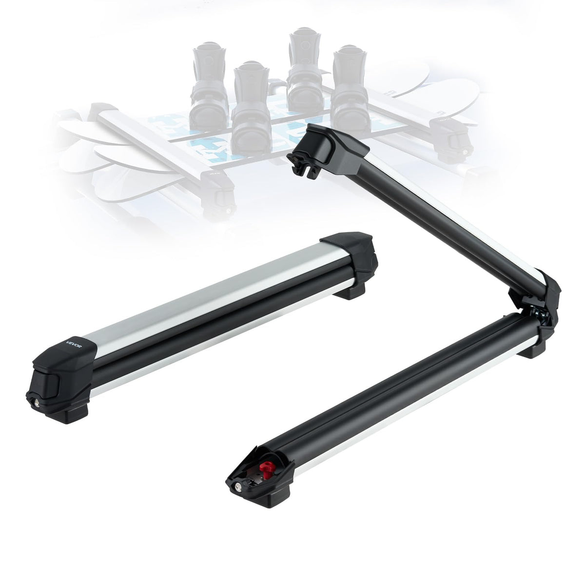 VEVOR Ski & Snowboard Roof Rack, Carry up to 6 Pairs of Skis or 4 Snowboards, 2 PCS Aluminum Universal Car Roof Rack with Lock & Rubber Padding, Carrier for Fishing Rod, Fit Most Slotted Crossbars