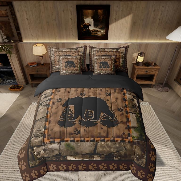 Feelyou Deer Comforter Set with Sheets King Size 7 piece Kids Rustic Deer Hunting Bedding Set Cabin Lodge Deer Bed in a Bag Farmhouse Nature Wildlife Antlers Brown Bed Set