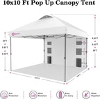 10x10 Pop Up Canopy with Sidewall, One Push Easy Setup, White