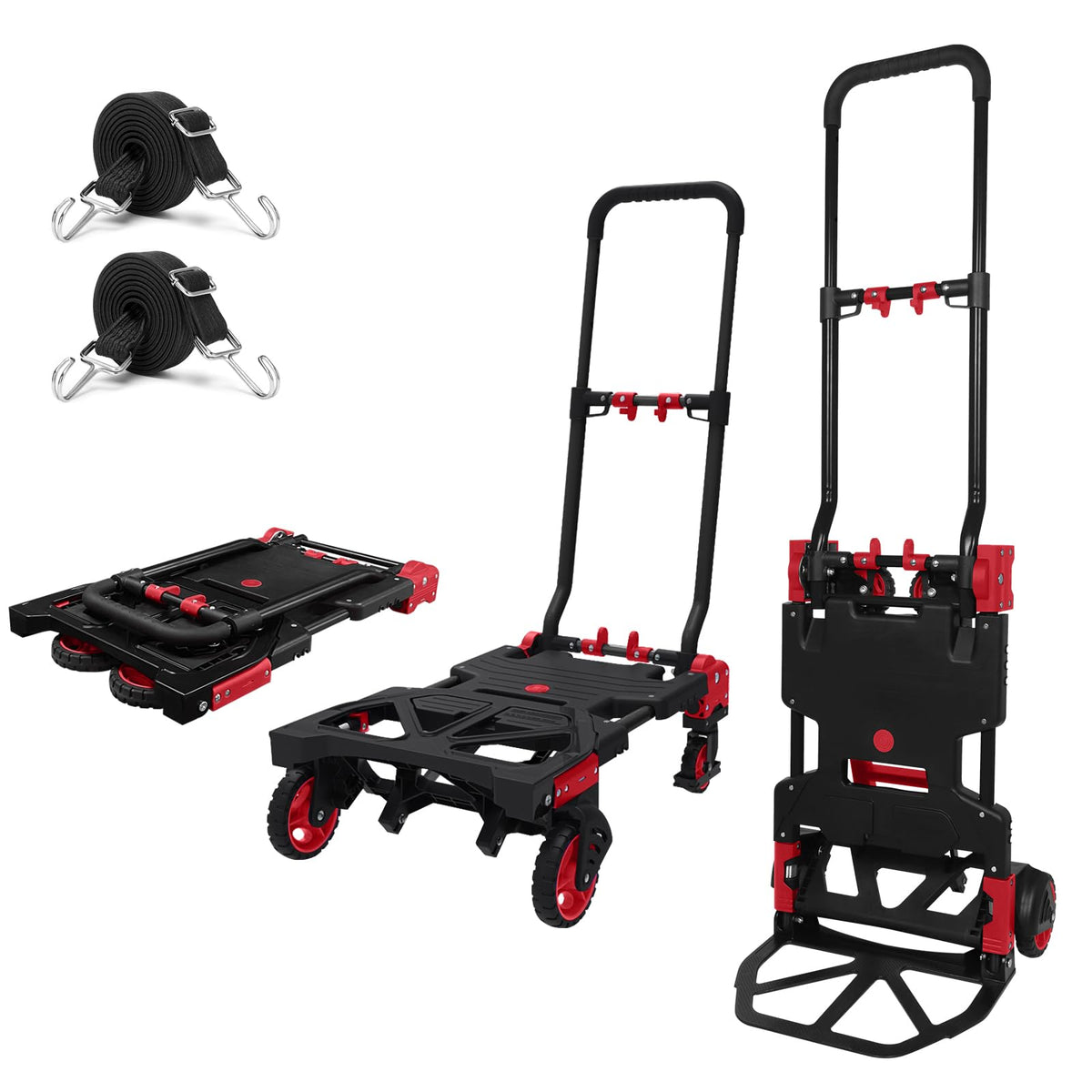 Upgraded 3 in 1 Convertible Folding Hand Truck with Brakes, Hand Truck Dolly Heavy Duty 660lbs Capacity, Stair Climbing Cart with Adjustable Shovel Board and Fixed Handle for Moving