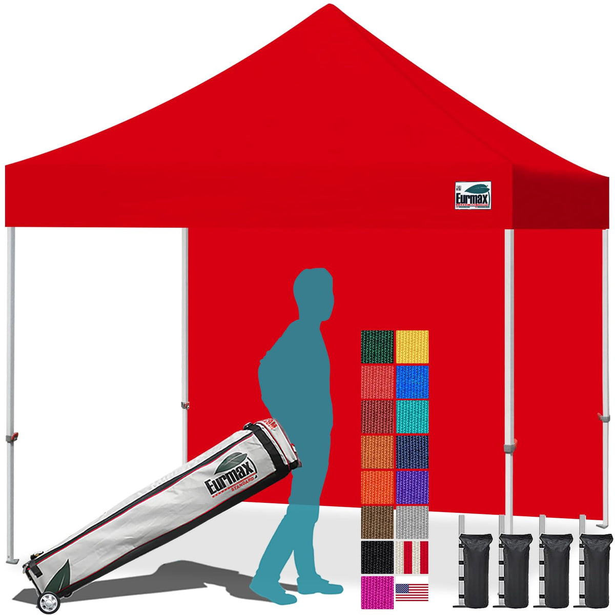 Eurmax USA 10x10ft Pop Up Canopy,Commercial Instant Tent for Outdoor Events,Patented No-Tip Rolling Storage Bag with 4 Sandbags,UV & Water Resistant,Heavy Duty Portable Shelter Gazebo,White