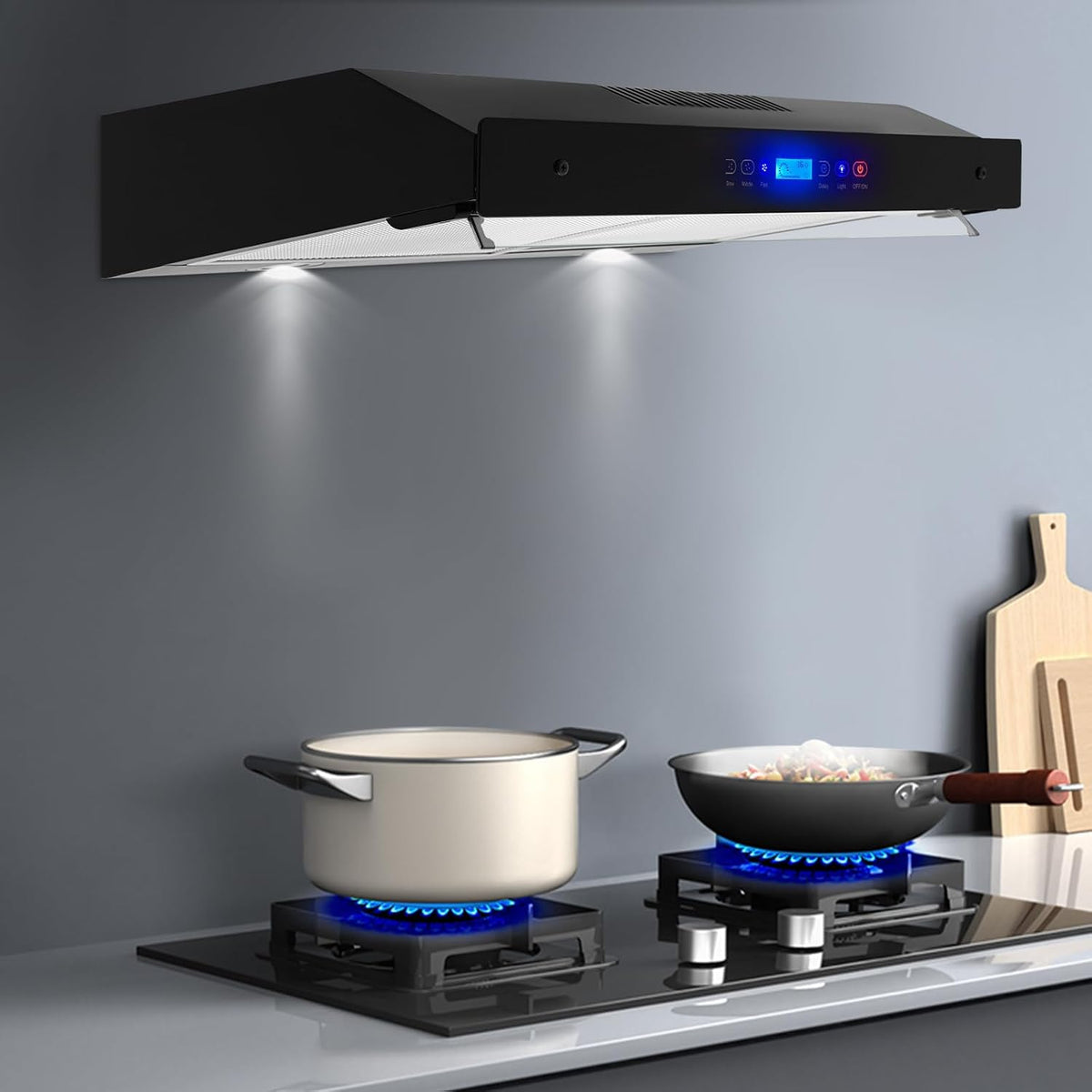 30 Inch Range Hood Under Cabinet, Cold-rolled Steel Plate Kitchen Range Hood with 3 Speeds Exhaust Fan, with LED Lights 2 Pcs Baffle Filters, Silver