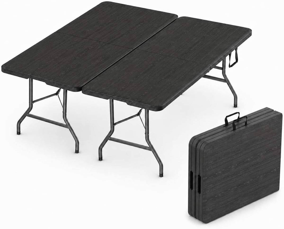 2 PACK of 6 Feet Foldable Table with Built in Handle & Steel Legs | 6FT Heavy Duty Folding Portable | Perfect for Party, Dining, Wedding, Events, Picnic Indoor Outdoor Camping Utility Folding - 6 Foot