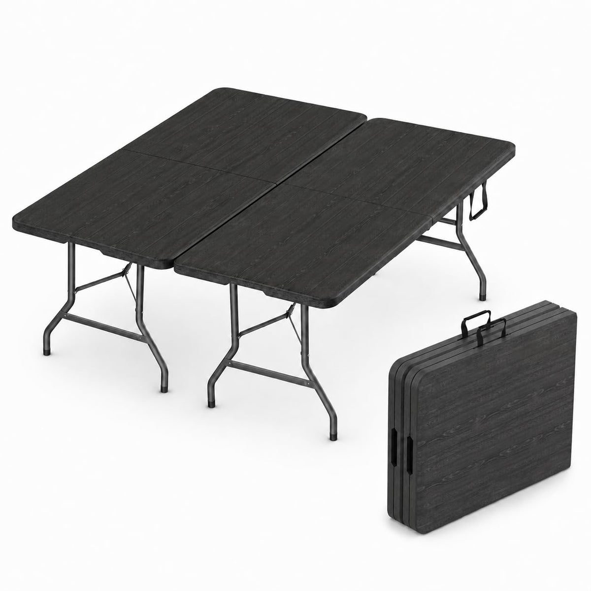 2 PACK of 4 Feet Foldable Table Adjustable Height with Built in Handle, Steel Legs | 4FT Heavy Duty Portable | Perfect for Party Dining Wedding Events Picnic Indoor Outdoor Camping Folding - 4 Foot