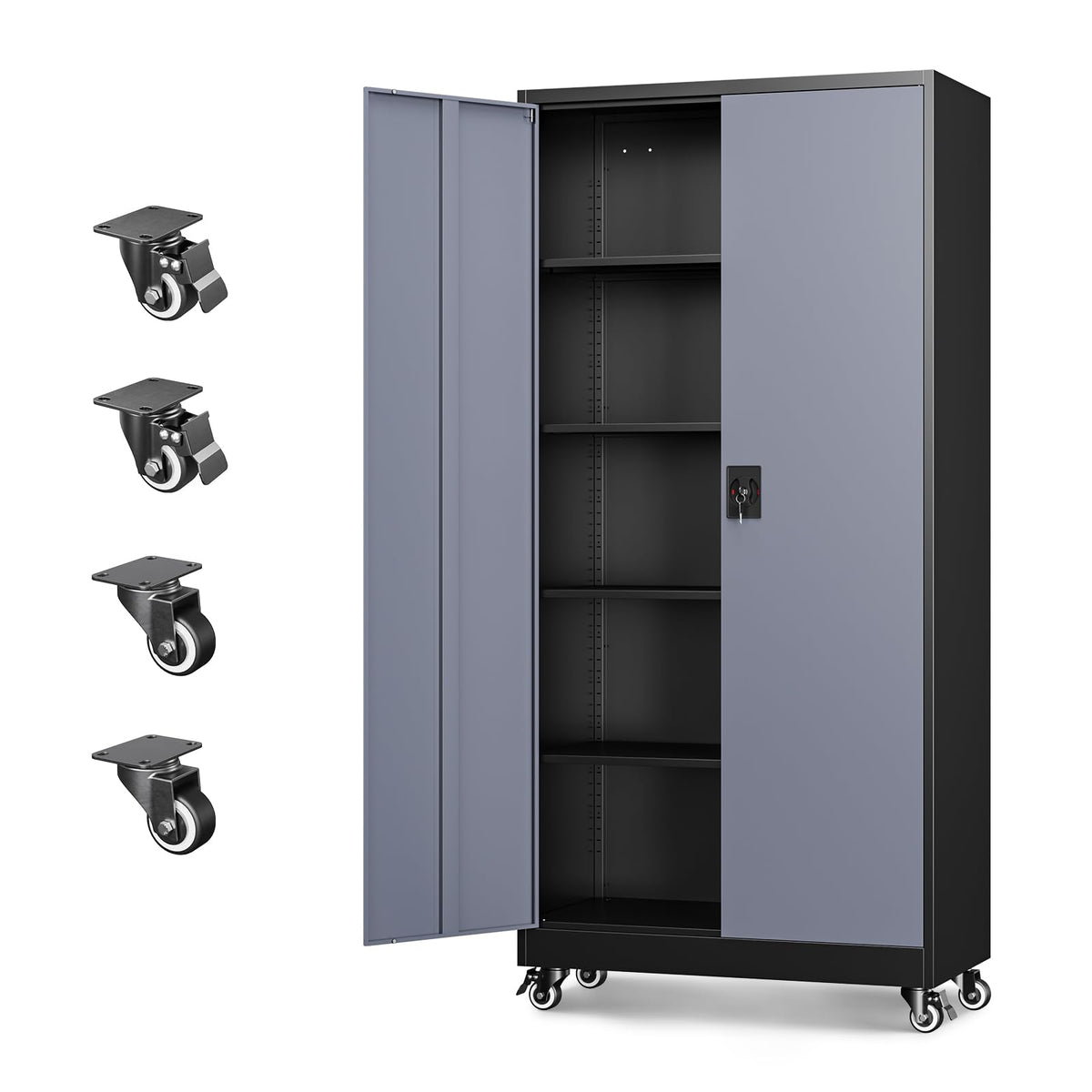 Letaya Black Storage Cabinet with Adjustable Shelves-Metal Home Kitchen Pantry Cabinets with Doors,Organization Locker for Cupboard/Bedroom/Dining/Living/Bathroom/Office/Garage Room