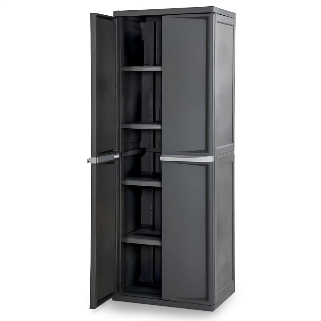Sterilite 4 Shelf Cabinet, Lockable Utility Storage, Gray, 2-Pack