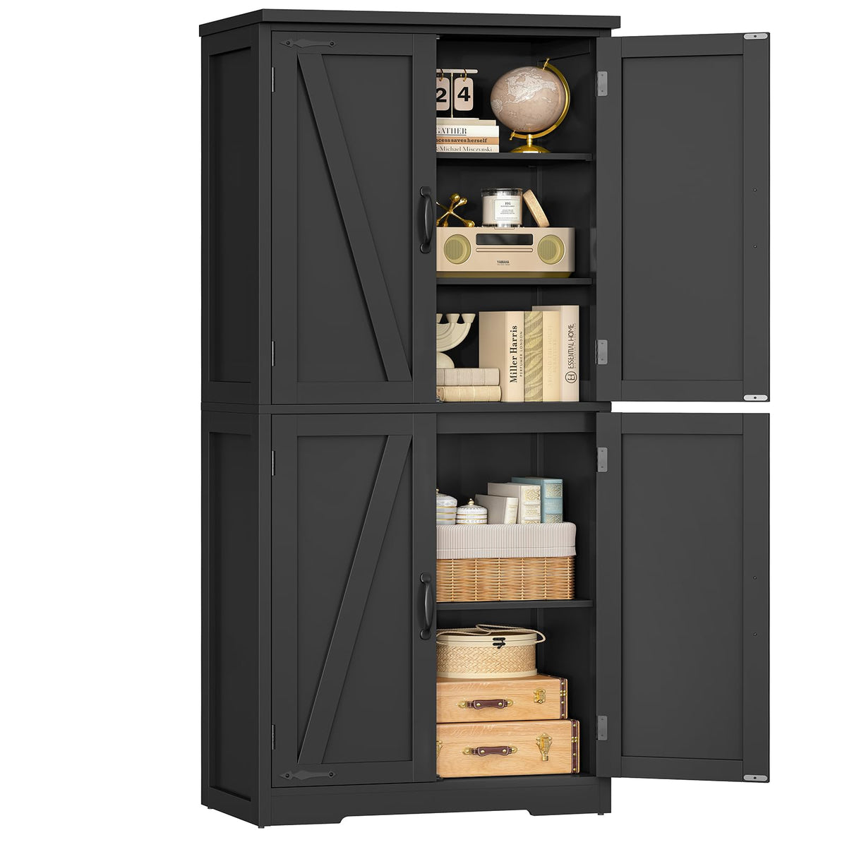 58.5" H Storage Cabinet, Farmhouse Kitchen Pantry Cabinet with 4 Doors