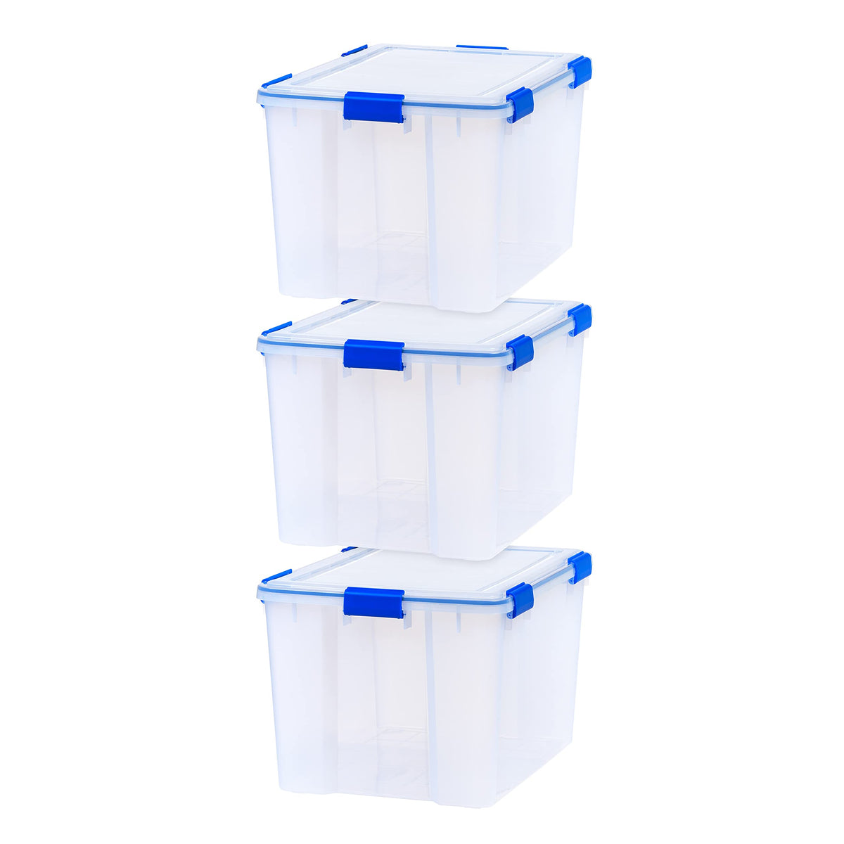 IRIS USA 3-Pack 60 Qt Storage Bins with Gasket Lids, Clear/Blue